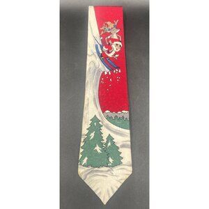 Hallmark Mens Neck Tie Santa Elf's Red Christmas Tree Dear Novelty Holidays 56"